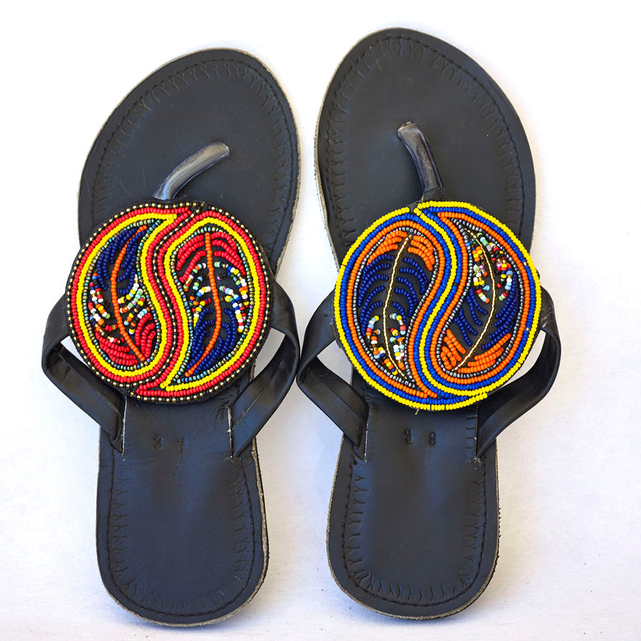 Masai Leather African beads sandals for women