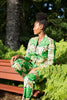 yellow and green vibrant prints jacket and pants set