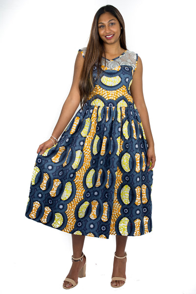 African Print Dress with Front Lace detailing