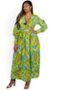 Vibrant Green African Wax Print longsleeves Maxi Dress