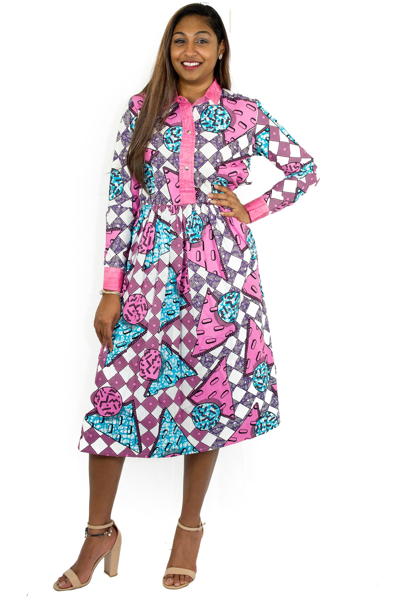 Ankara Print Long sleeves Knee length Dress