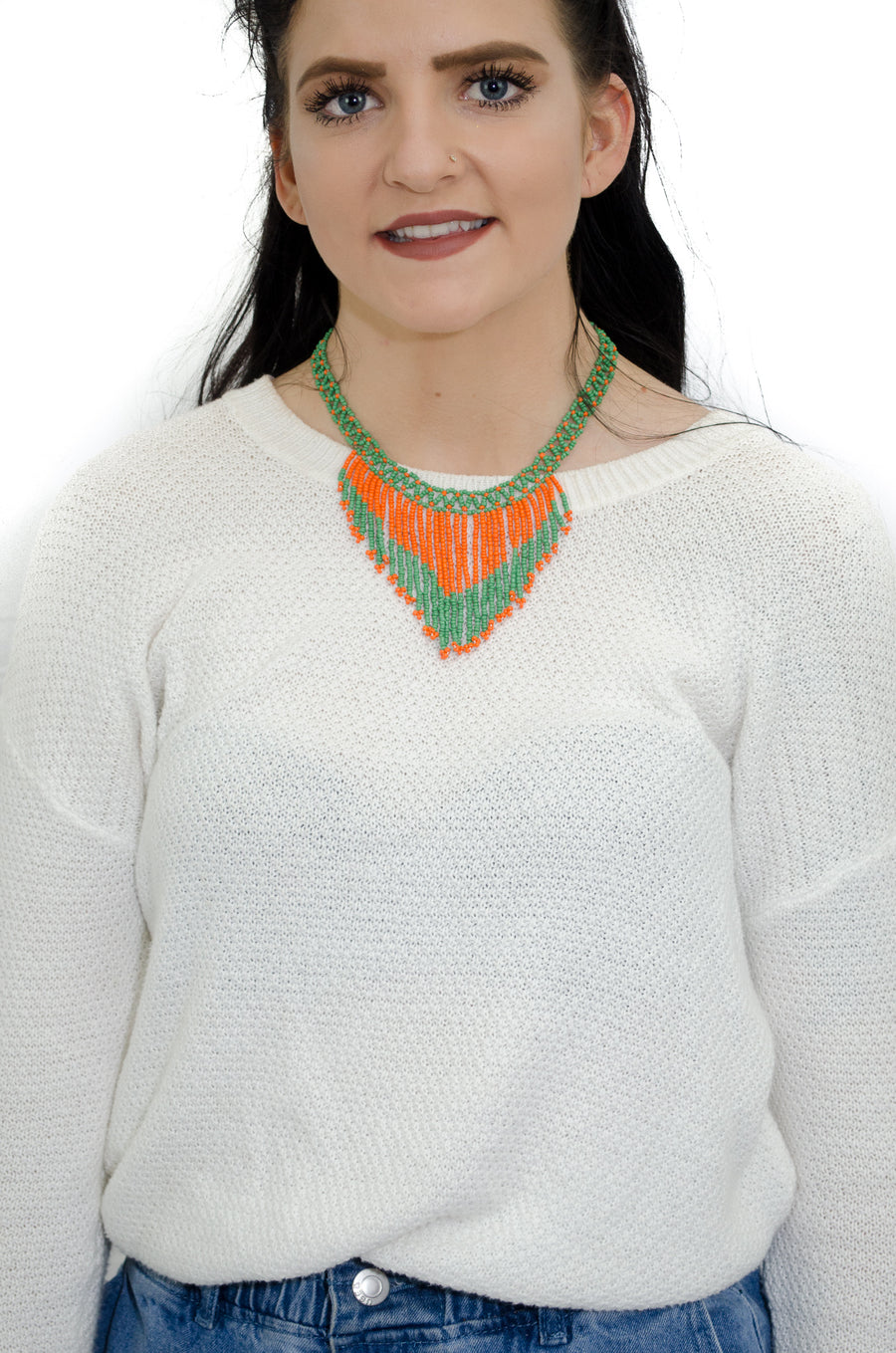 African Beaded long Cascading Necklace