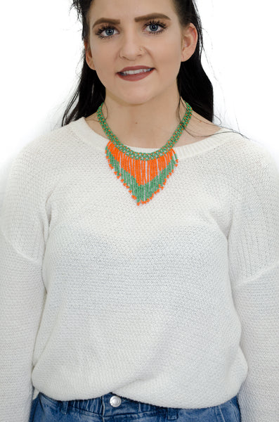 African Beaded long Cascading Necklace