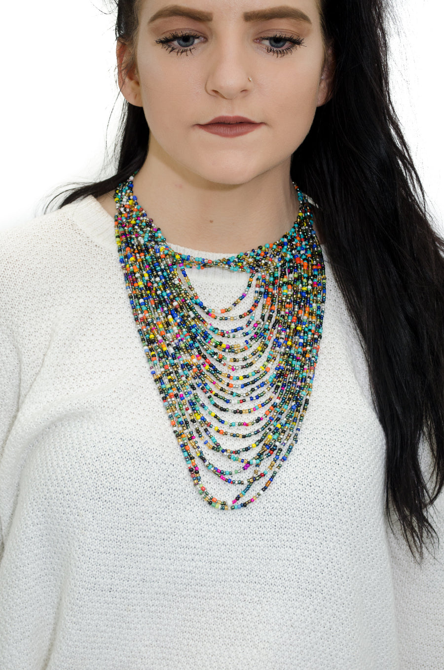 African Beaded Cascade Necklace Medium