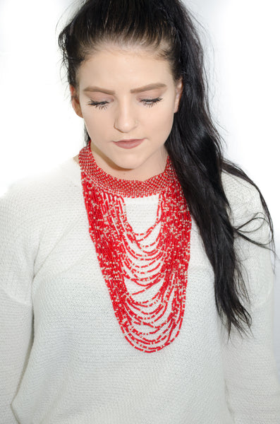 African beaded cascade necklace
