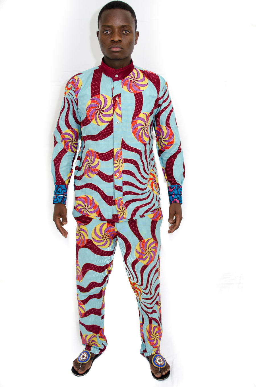 African Wax print Chinese collar shirt and pants set