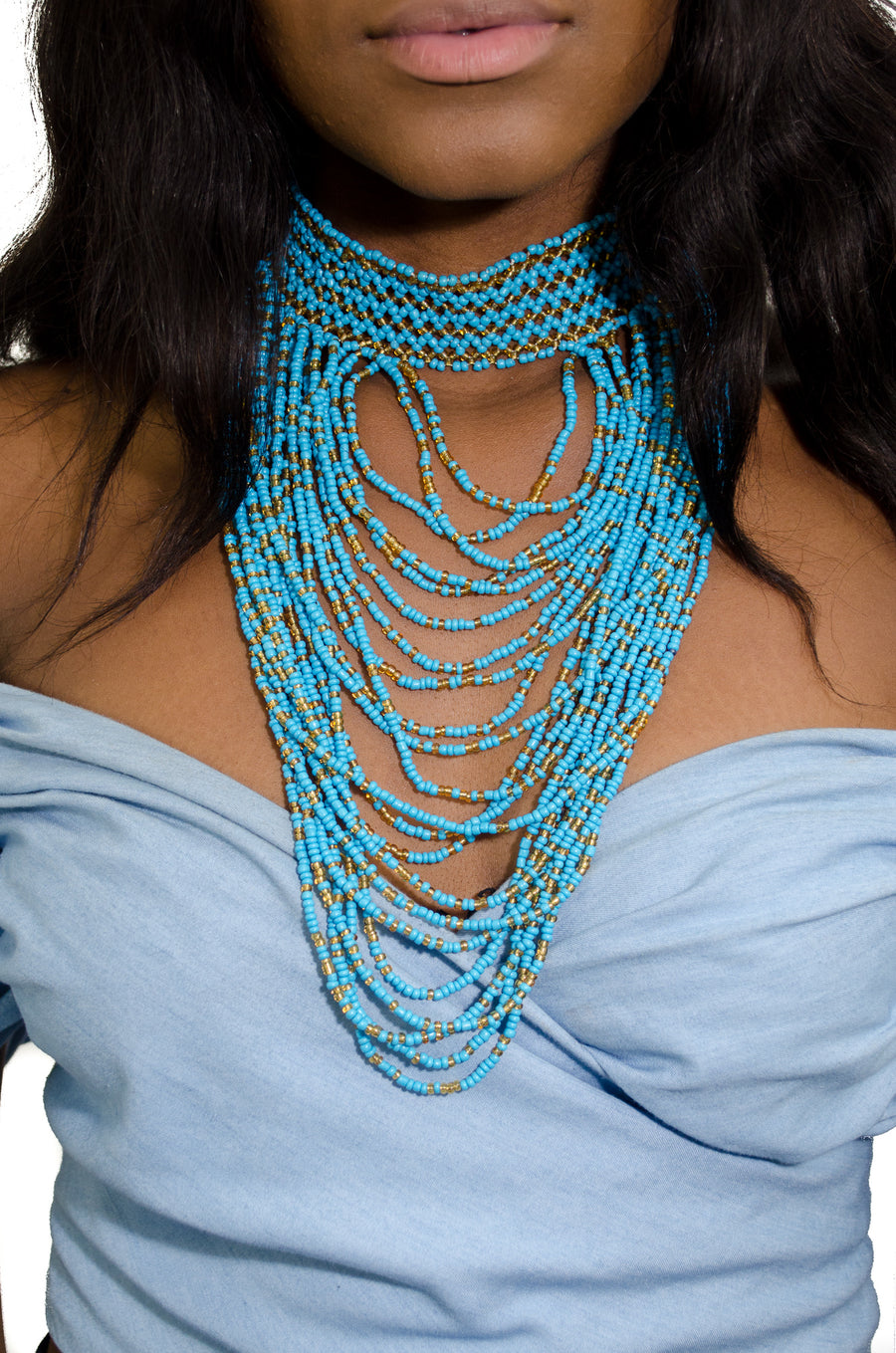 African beaded cascade necklace