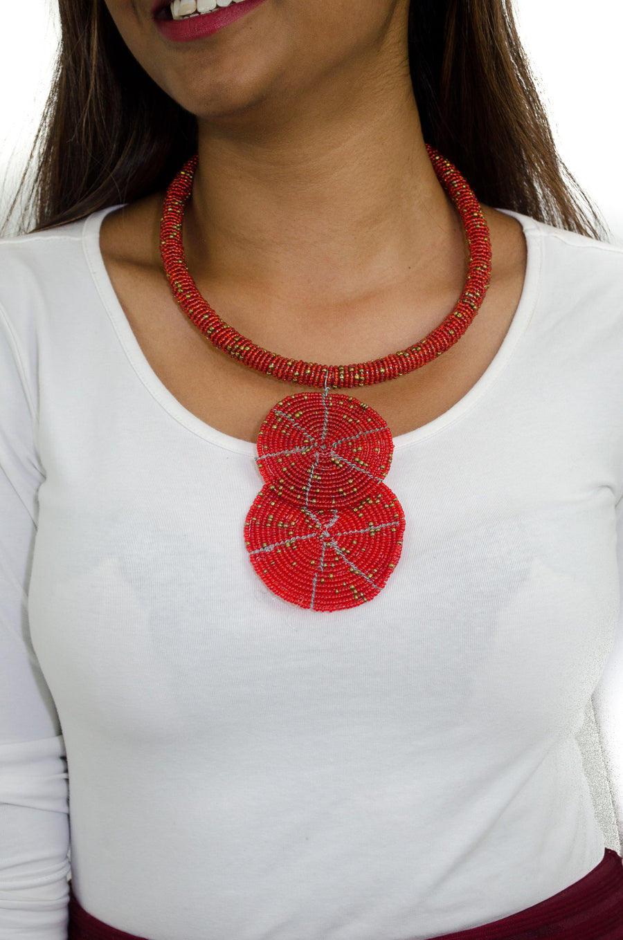African Maasai Beaded Pendant choker Necklace