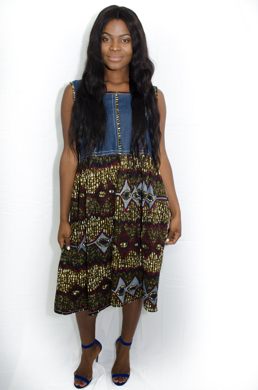 Colorful African print sleeveless maxi dress