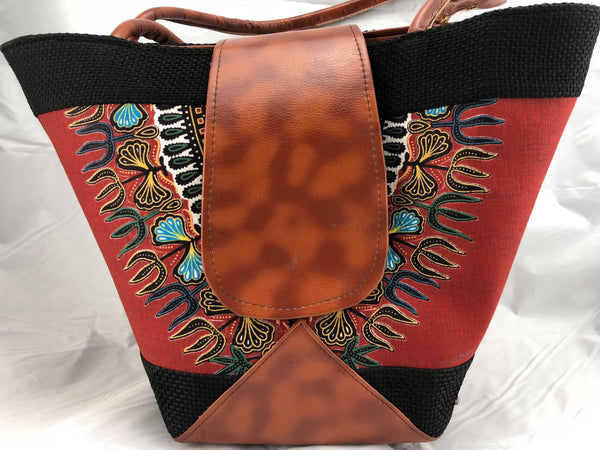 Handcrafted African Print Leather Handbag