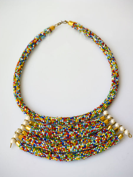Colorful Maasai Bead 3 tier Bib Necklace