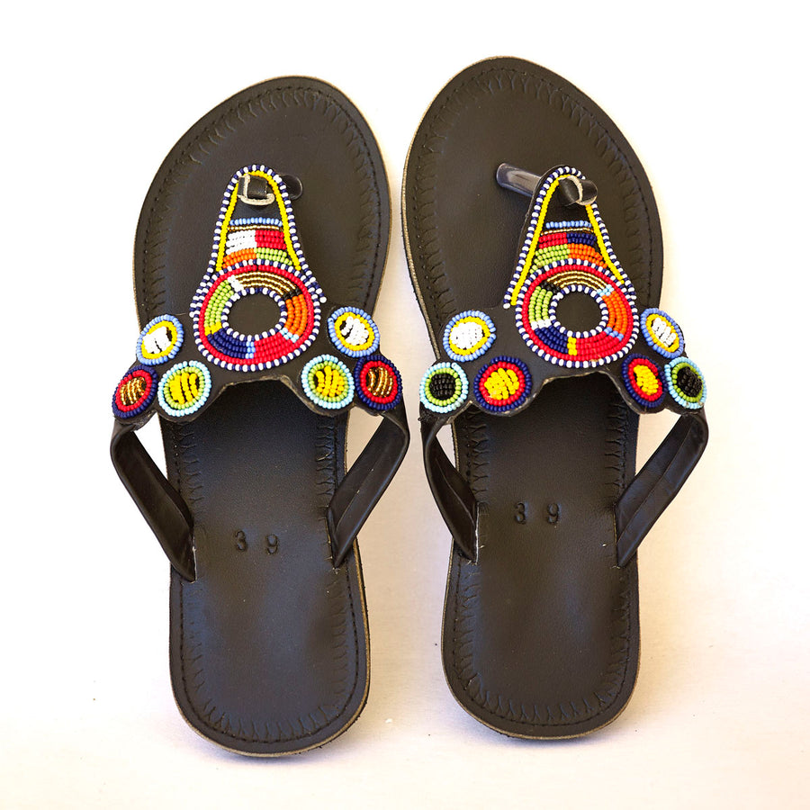 Masai Leather African beads sandals for women