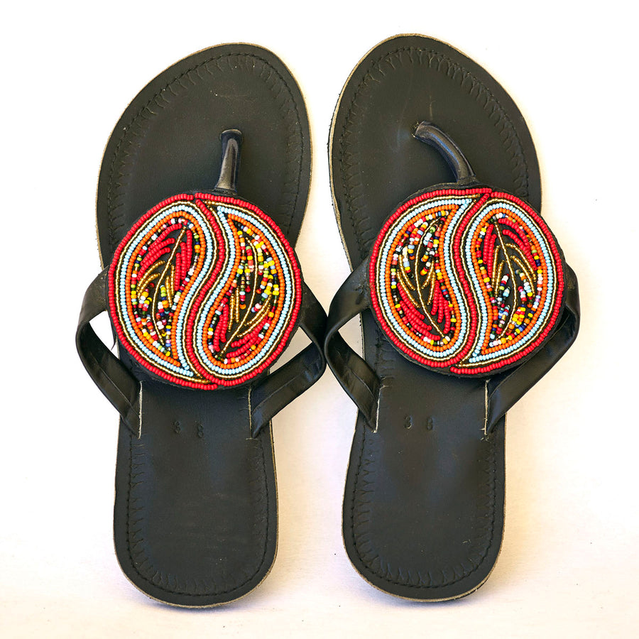 Masai Leather African Beads Sandals for Women