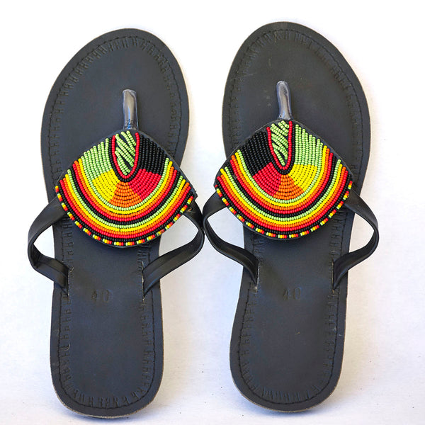 Masai Leather African beads sandals for women
