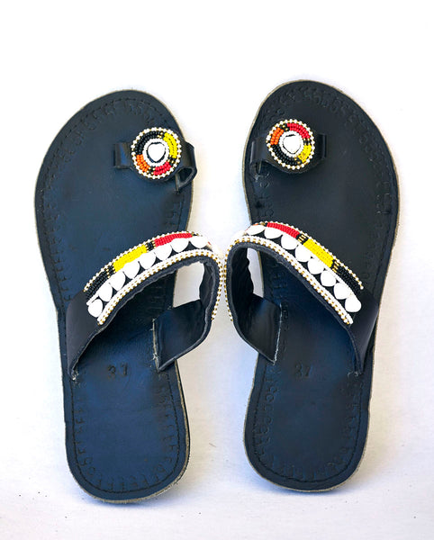 Masai Leather African Beads Sandals for Women