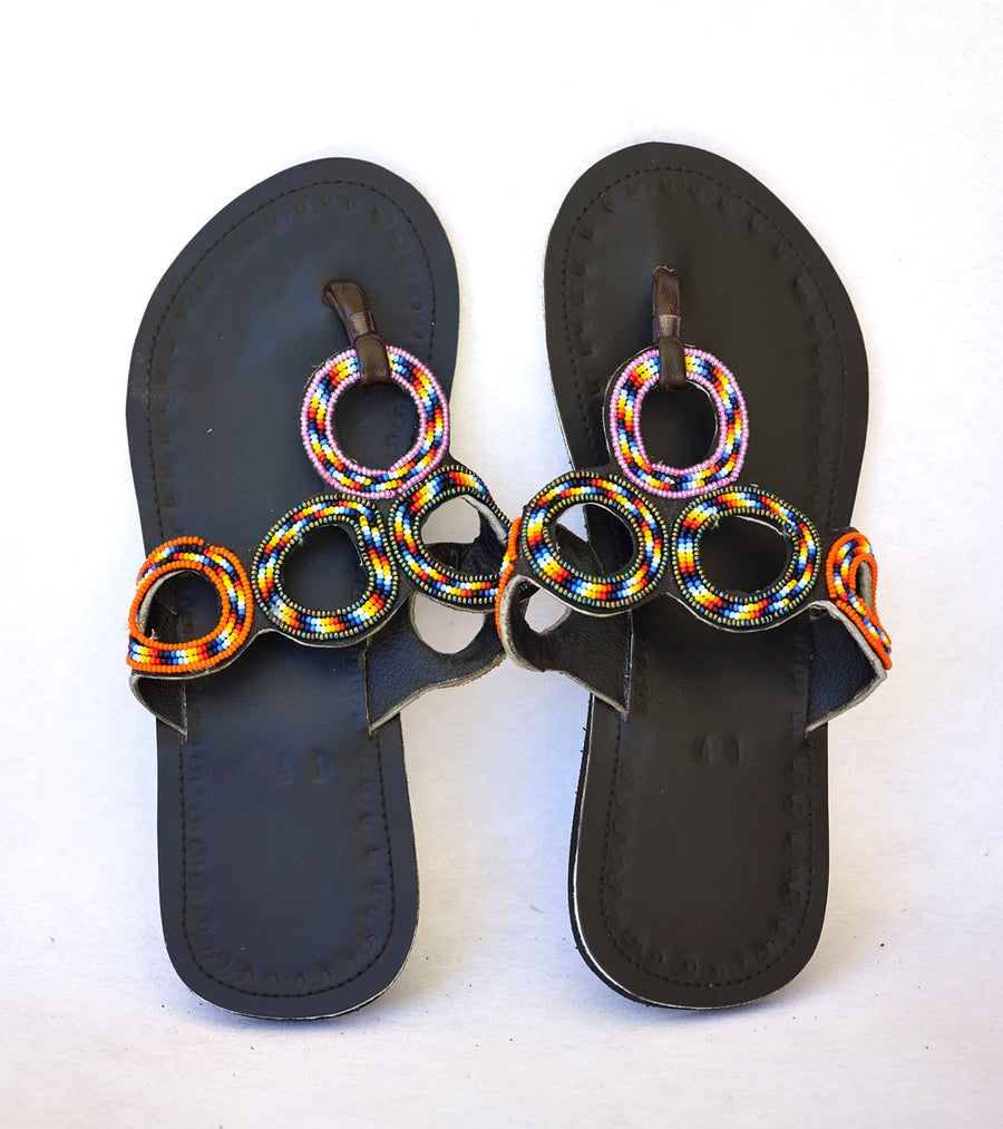 Masai Leather African Beads Sandals for Women
