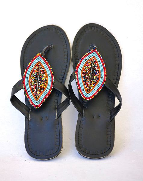 Masai Leather African Beads Sandals for Women