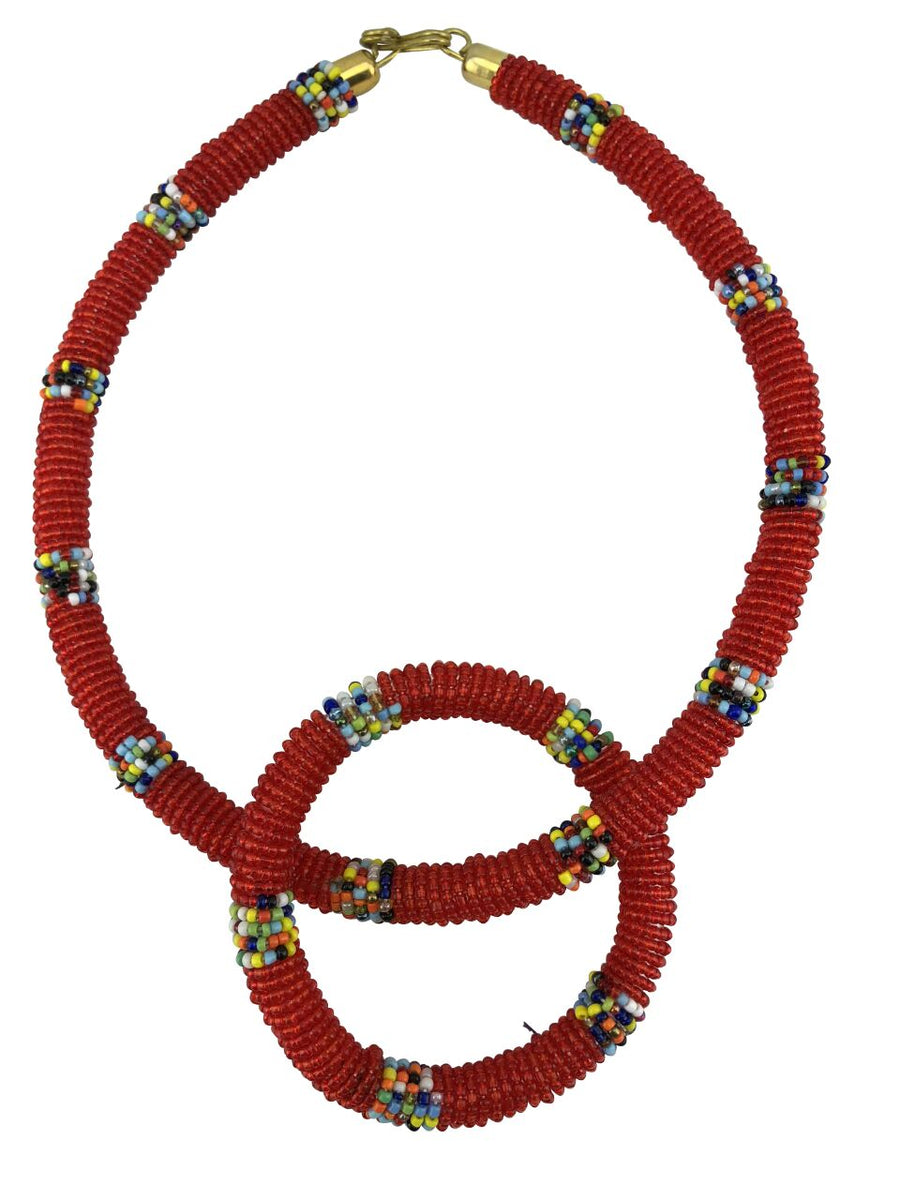 African Beaded Jewelry Set of Necklace and Bracelet