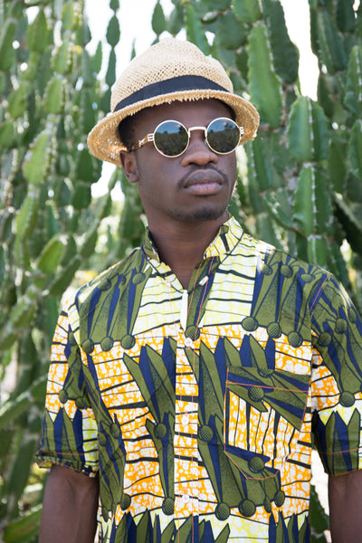 Chinese collar African print shirts for men