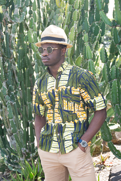 Chinese collar African print shirts for men