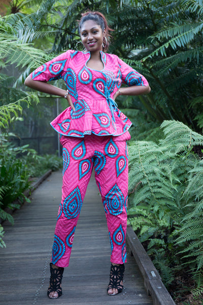 Peplum blouse and skinny pants set