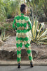 yellow and green vibrant prints jacket and pants set