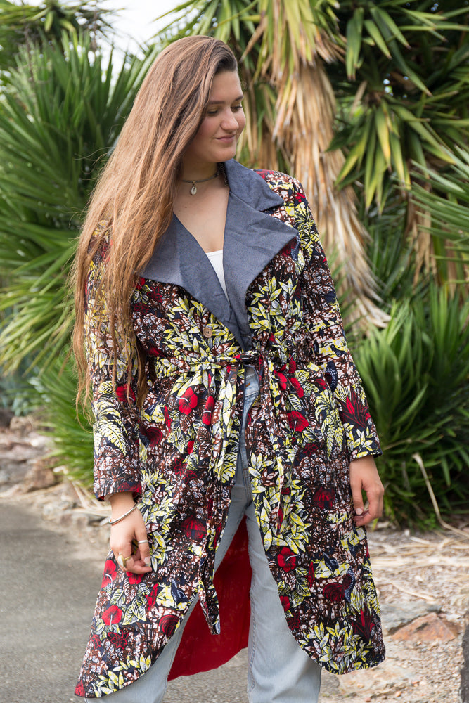 African print Trench coat