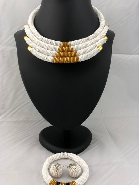 African Jewelry Set of Multi strand (Necklace, Earrings and Bracelet)