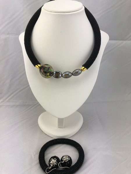 Zawadi African Jewelry Set of Necklace, Earrings and Bracelet)
