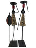 Pair of African Hand Carved Metal Candlestick