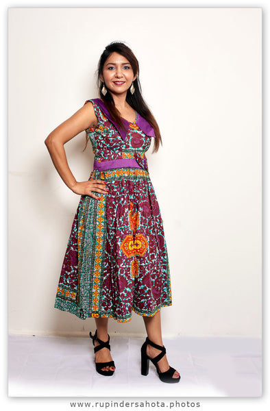 Tribal Novelty Print Collared Sleeveless Dress