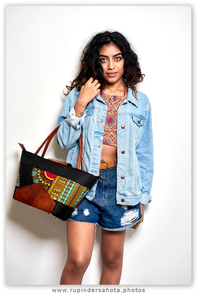 Handcrafted African Print Leather Handbag