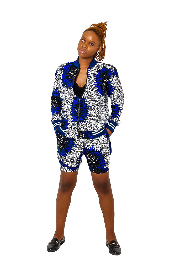 Amani African print bomber jacket and shorts two piece set